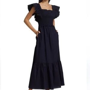 Sea New York Navy Smocked Flitter Sleeve Dress Size XS Backless